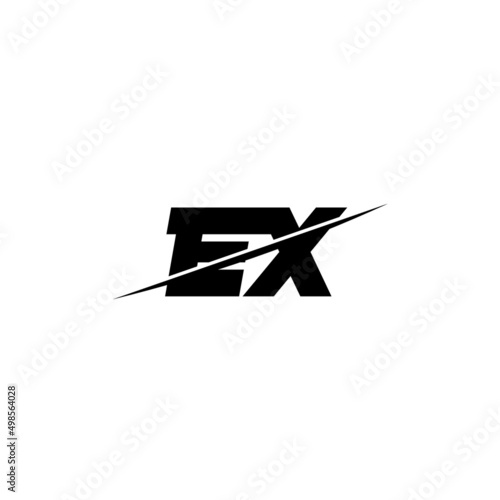 Flat minimal initial EX letter logo with creative cut design inspiration