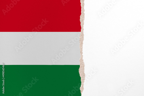 Half- ripped paper background in colors of national flag. Hungary