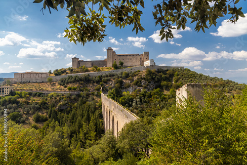Spoleto castle with aqueduct in Umbria, Italy