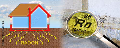 Preparatory stage for the construction of a ventilated crawl space in an old building - Searching gas radon concept seen through a magnifying glass