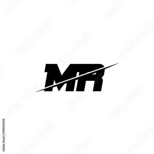 Flat minimal initial MR letter logo with creative cut design inspiration