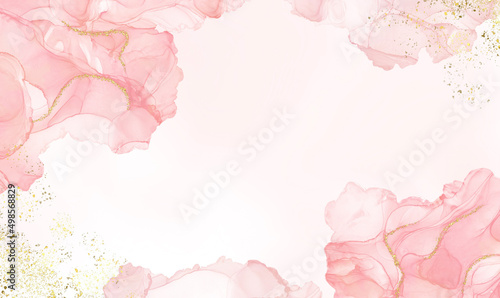 Wallpaper Mural Abstract watercolor or alcohol ink art pink white background with golden crackers. Pastel pink marble drawing effect. llustration design template for wedding invitation,decoration, banner, background. Torontodigital.ca