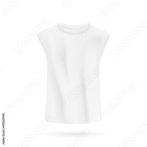 White sleeveless tshirt unisex mockup. Cotton lightweight clothing with pleats for sports and everyday life. Fashion design for men and vector women