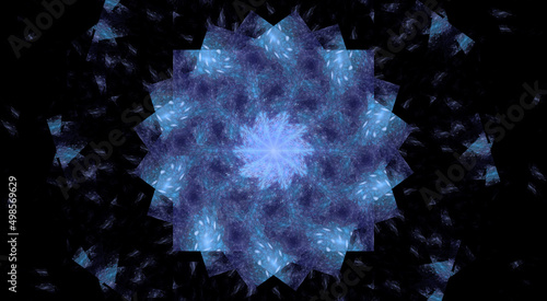 Digital Render beautiful exquisite blue fractal patterns rotating circular and star formations photo