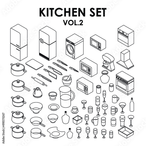 set of kitchen ware on white background,vector