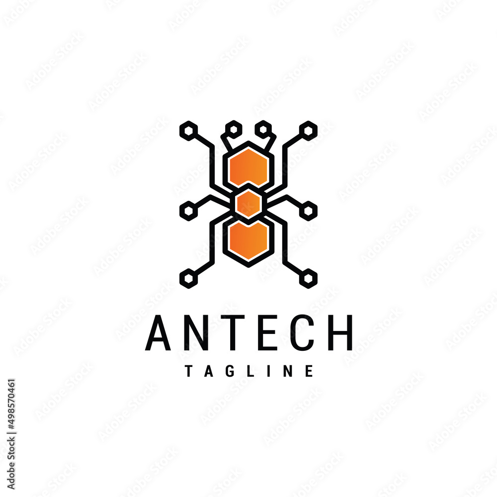 Ant line tech logo vector icon illustration design Premium Vector
