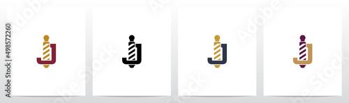 Barber Shop Pole On Letter Logo Design J