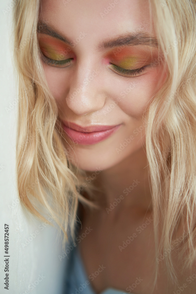 beauty portrait of blonde natural woman with soft fresh colorful make-up beauty portrait of blonde natural woman with soft fresh colorful make-up