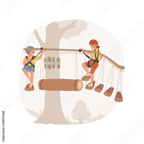 Extreme outdoor camp isolated cartoon vector illustration. Extreme summer camp, outdoor activity, survival camping, wooden obstacle course, parkour adventure, sport education vector cartoon.