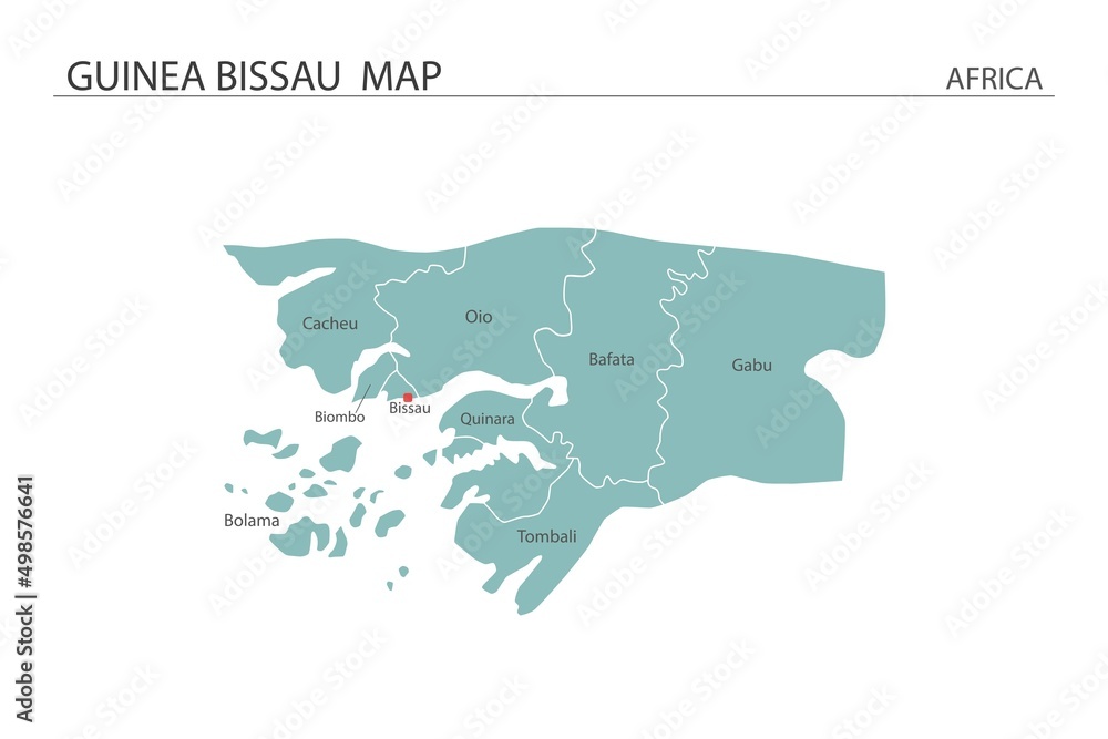 Obraz premium Guinea Bissau map vector illustration on white background. Map have all province and mark the capital city of Guinea Bissau.