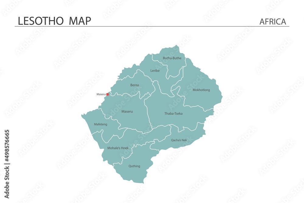 Lesotho map vector illustration on white background. Map have all province and mark the capital city of Lesotho.