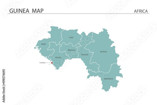 Guinea map vector illustration on white background. Map have all province and mark the capital city of Guinea.