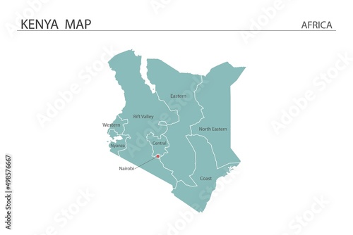Kenya map vector illustration on white background. Map have all province and mark the capital city of Kenya.