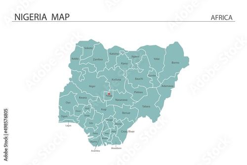 Nigeria map vector illustration on white background. Map have all province and mark the capital city of Nigeria.