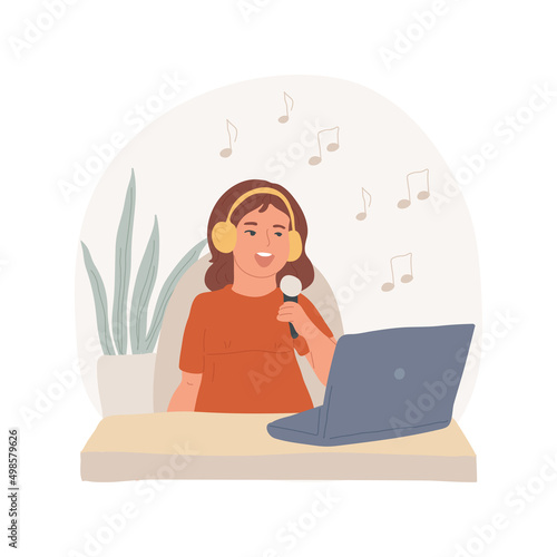 Singing online class isolated cartoon vector illustration. Music theatre virtual camp, singing online course, art summer program for kids, digital education, remote learning vector cartoon.