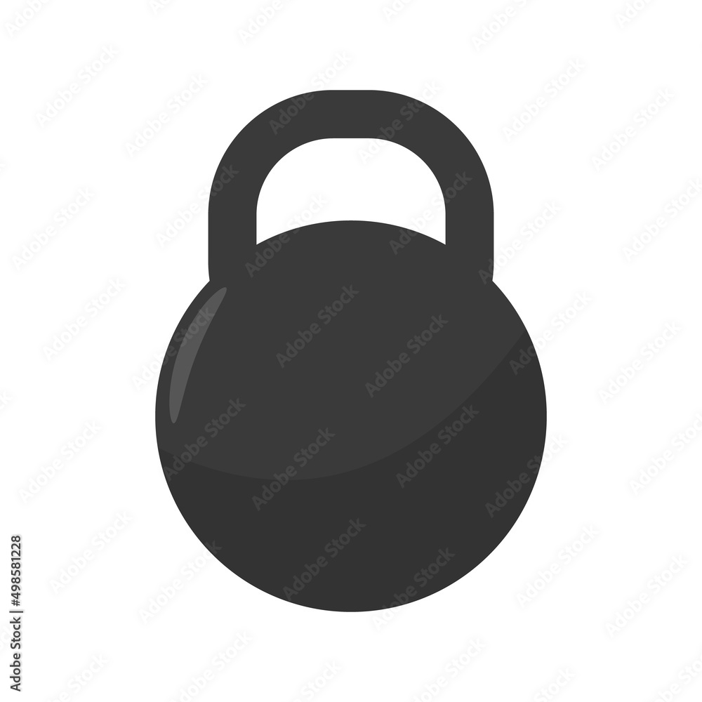 Weight. Black dumbbell. Equipment for sports and bodybuilding. Kettlebell for Strength Exercises. Flat cartoon illustration