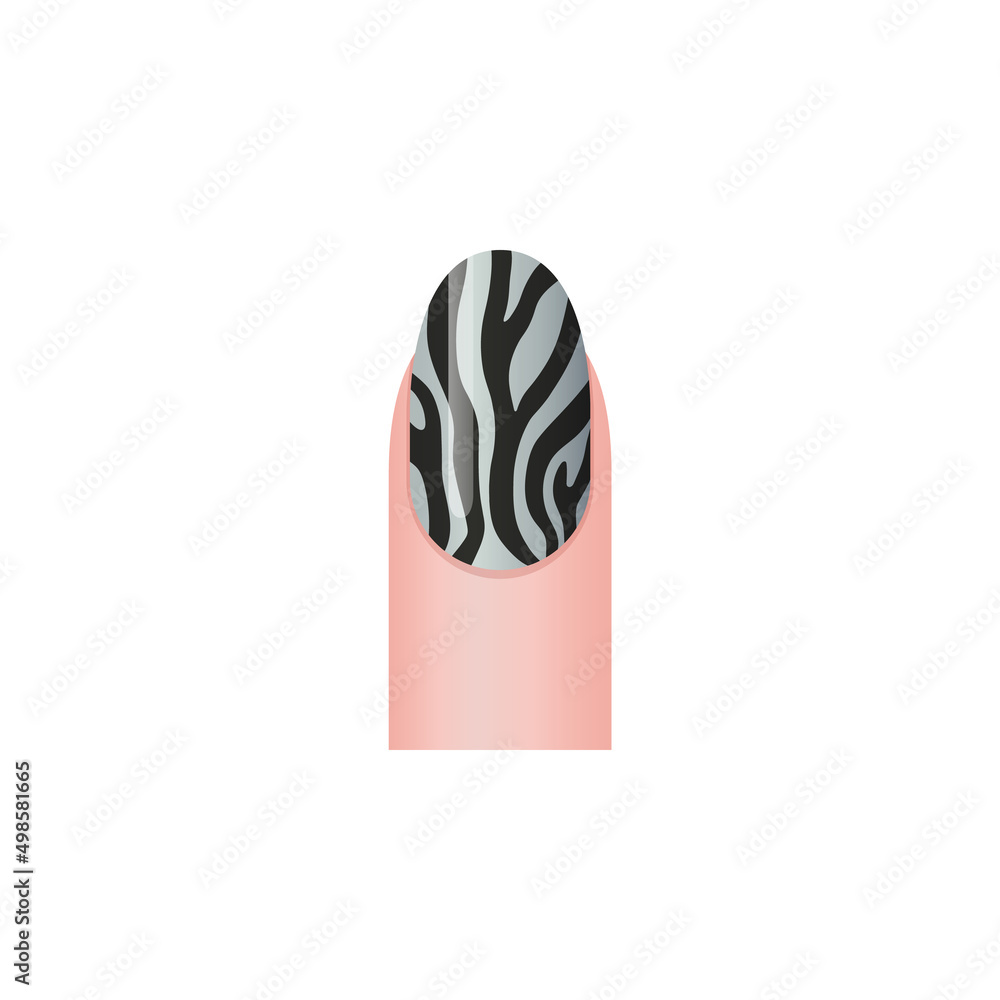 Zebra nail print or sticker, black and white nail design - 3d vector illustration isolated on white background. Zebra nail print or sticker, black and white nail design - 3d vector illustration isolated on white background.