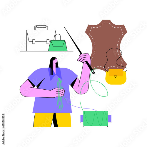Leather handcraft abstract concept vector illustration. Handmade product, genuine leather apparel, designer bags and footwear, handcrafted goods, online shop, self-made items abstract metaphor.