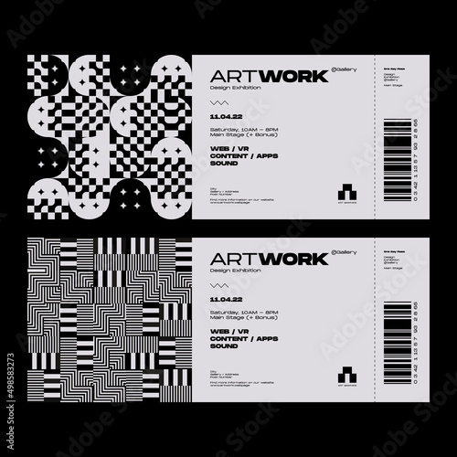Modern Exhibition Ticket Template Design Made With Abstract Vector Geometric Shapes And Typographic Aesthetics