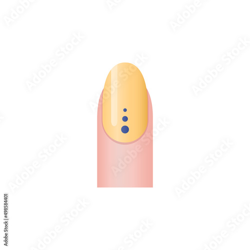 Nail sticker with geometric dots on yellow nail polish, 3d vector illustration isolated on white background.
