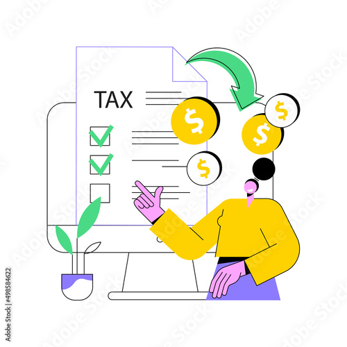 Filing tax return software abstract concept vector illustration. Money refund, fill online form in tax preparation software, financial report, earnings statement documents abstract metaphor.