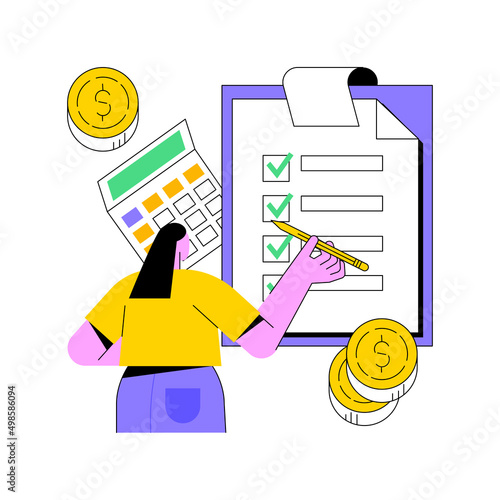 Paper tax filing abstract concept vector illustration. End your tax form via mail service, tax return, job earnings, fill income statement, financial report, money refund abstract metaphor.