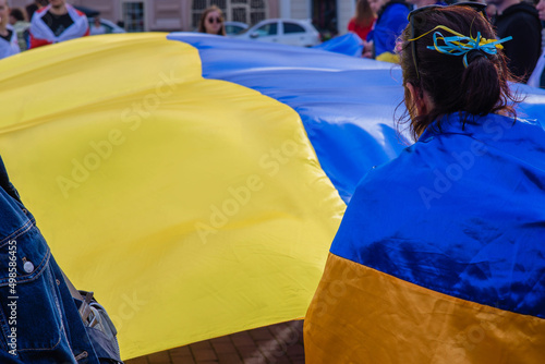 Flag Ukraine. Peaceful protest. No war. Support for Ukraine
