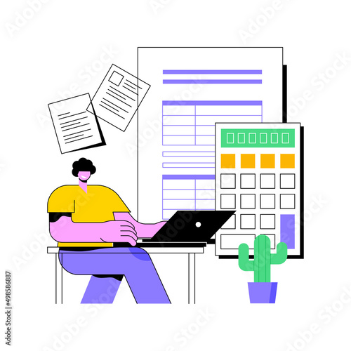 Report your income abstract concept vector illustration. Tax form filing, gather paperwork, employer form, personal earnings statement, family benefit, budget calculator abstract metaphor.