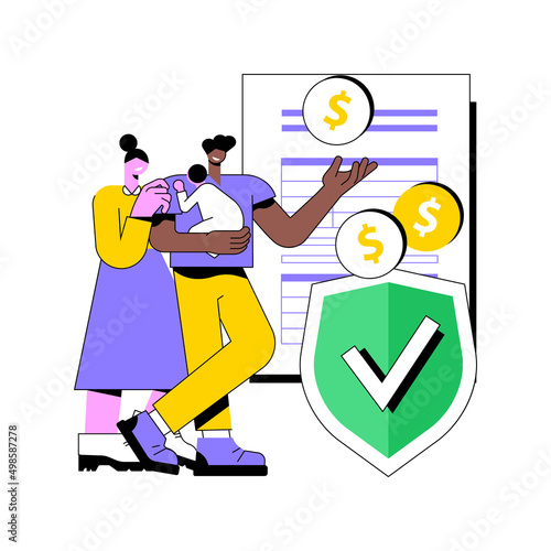 Child benefit abstract concept vector illustration. Dependent care costs, benefit plan, family income, budget planning, working parents support, social wealth, money in cash abstract metaphor.