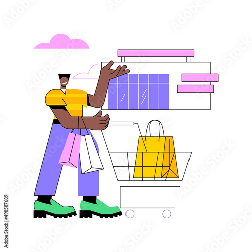 Big box store abstract concept vector illustration. Superstore, big box discounter, large area store, shopping center, retail park, general merchandise, specialized megastore abstract metaphor.