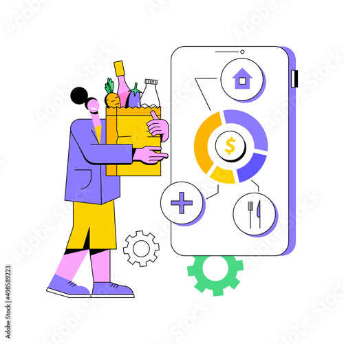 Consumption expenditure abstract concept vector illustration. Consumer spending, household budget, shopping mall, credit card, retail store, shopaholic, compulsive purchase abstract metaphor.