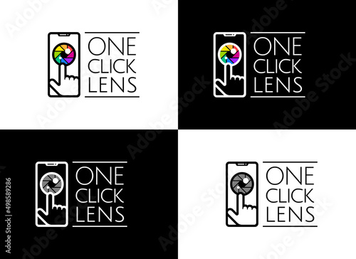 One Click Lens Logo. Set of graphic designs in various color schemes on the theme of Mobile Photography.