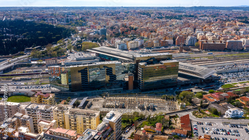 Canvas Print Aerial view of Roma Tiburtina, the second largest railway station in Rome, Italy
