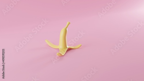 banana peel on pink background 3d illustration