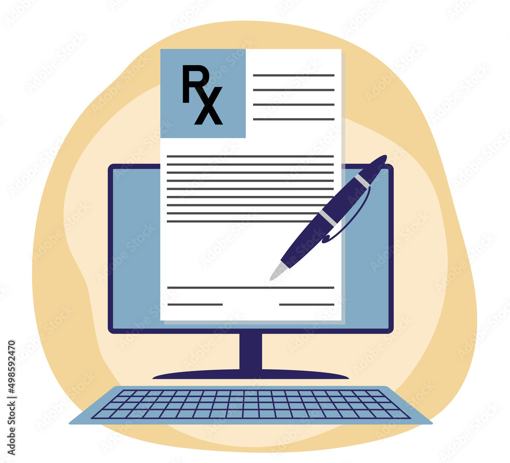 The Rx recipe form. Notepad for medical prescriptions. Vector illustration of a flat design style. Medical education, template. Online Clinic
