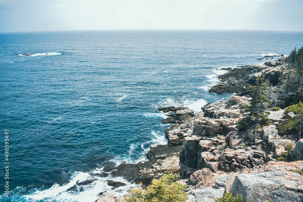Rocky Coast of Maine on Ocean Path in Acadia National Park