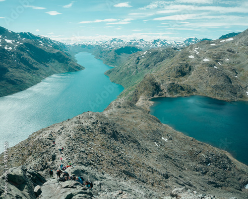 Gjende to the left and Lake Bessvatnet to the right, Norway photo