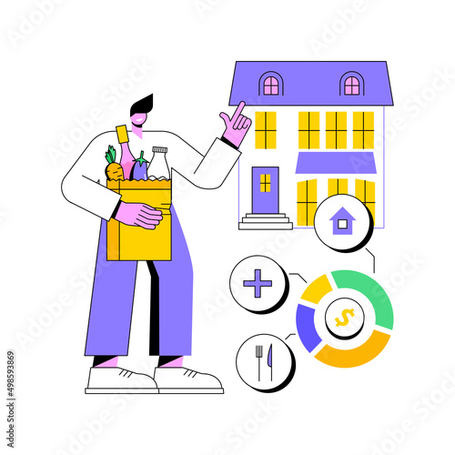 Household consumption abstract concept vector illustration. Household final consumption expenditure, calculation formula, economic indicator measurement, accounts and statistics abstract metaphor.