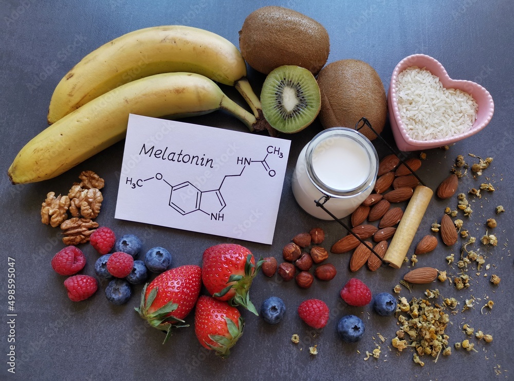 Zdjęcie Stock Melatonin rich foods. Best food for good sleep with