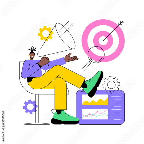 Marketing campaign abstract concept vector illustration. Business strategy, digital product advertising, target audience in social media, brand communication, company website abstract metaphor.
