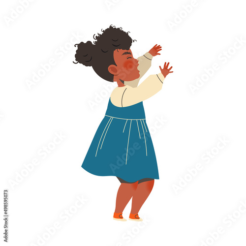Noisy Little Girl with Raised Hands Claiming Attention Vector Illustration