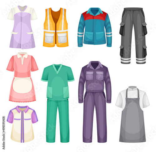 Uniform and Workwear Clothes with Vest  Pants and Shirt Vector Set