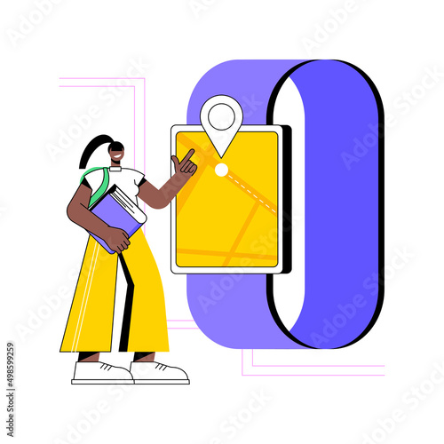 GPS kids tracker watches abstract concept vector illustration. GPS tracker, kids location tracking, parental control, child security, following route, educational device abstract metaphor.