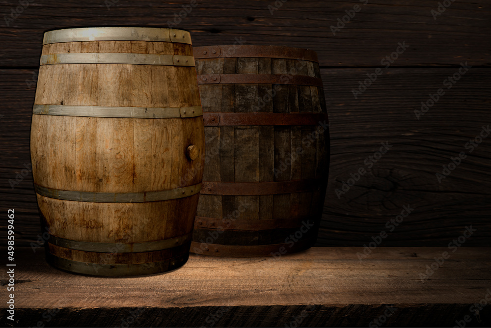 background of barrel and worn old table of wood background of barrel and worn old table of wood