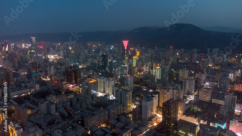 Aerial view of the illuminated skyline of Lanzhou, China photo