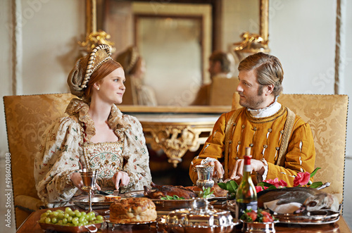 Obraz na płótnie Its an ample feast. Shot of a noble couple eating together.