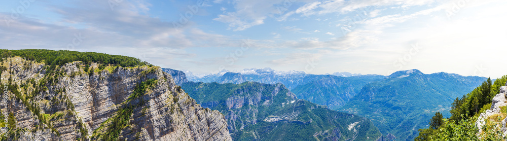 Panoramic landscape image of Grlo Sokolovo ravine and mountain range in Montenegro