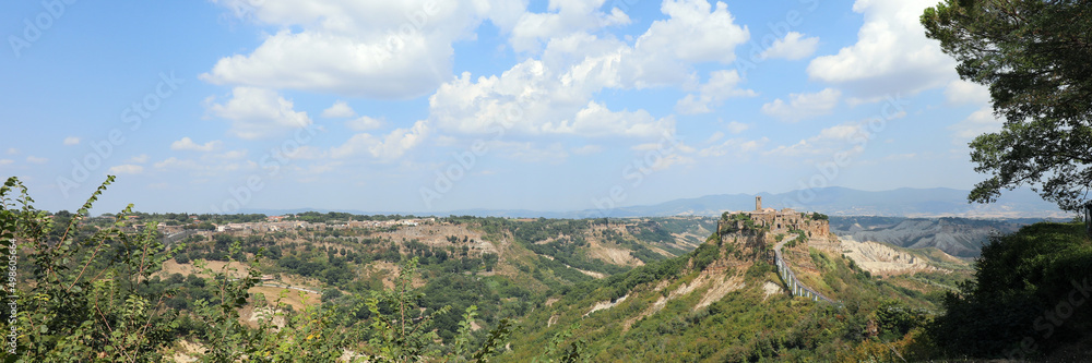 Panoramic view of Village called Civita di Bagnoregio made with tufa rock in Central Italy