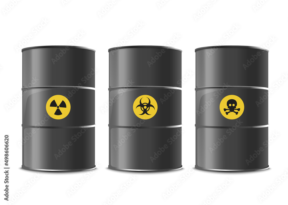 Barrels for toxic and radioactive waste, realistic vector illustration isolated. Barrels for toxic and radioactive waste, realistic vector illustration isolated.