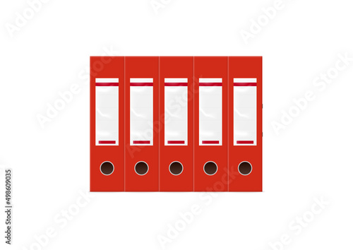 Red realistic ring binders for documents stand in row
